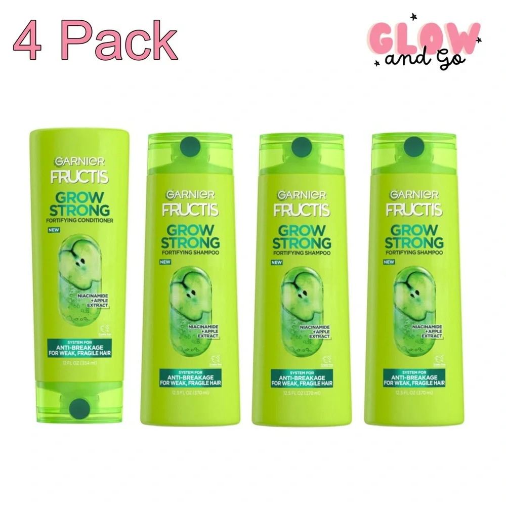 (4) Garnier Fructis Grow Strong Shampoo & Conditioner 12 Fl oz